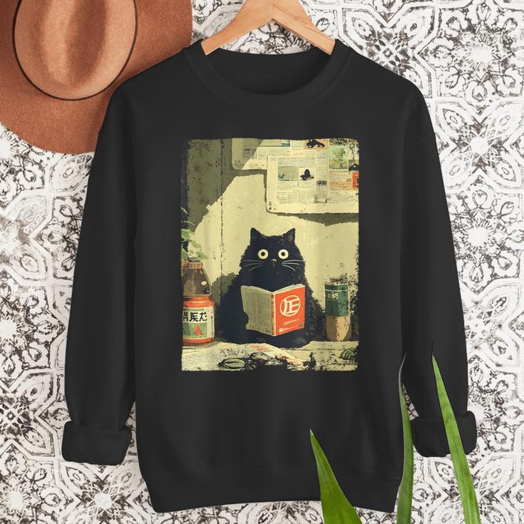 Vintage Japanese Cat Book Lovers Librarian Cat Dad Teacher Men Sweatshirt