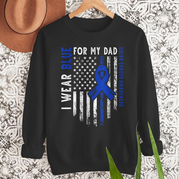 I Wear Blue For My Dad Colon Cancer Awareness Blue USA Flag Men Sweatshirt