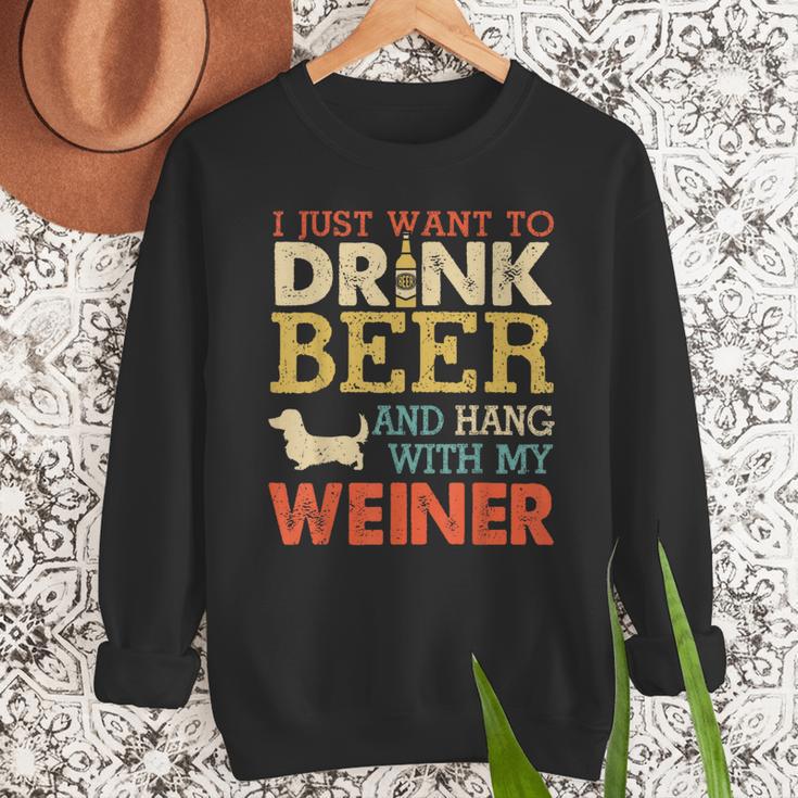 Weiner Dachshund Dad Drink Beer Hang With Dog Vintage Men Sweatshirt