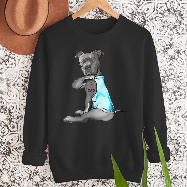 Women Dog Pitbull I Love Dad Tattoo Men Sweatshirt