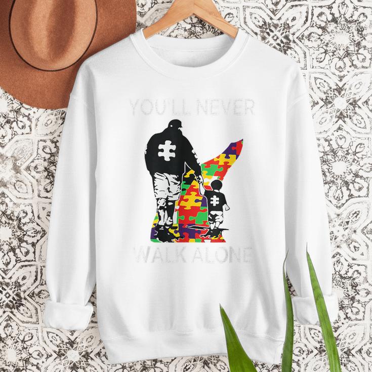Autism Dad Support Alone Puzzle You'Ll Never Walk Premium Tri-Blend Men Sweatshirt