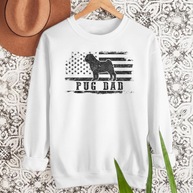 Pug Dad Distressed American Flag Patriotic Dog Men Sweatshirt