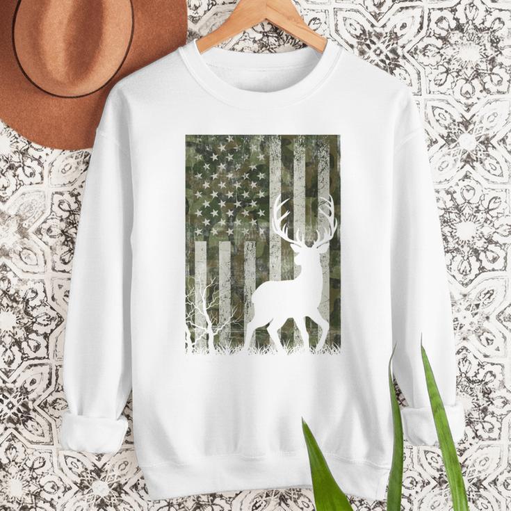US Flag Deer Elk Buck Camoflage Hunting Hunter Dad Grandpa Men Sweatshirt