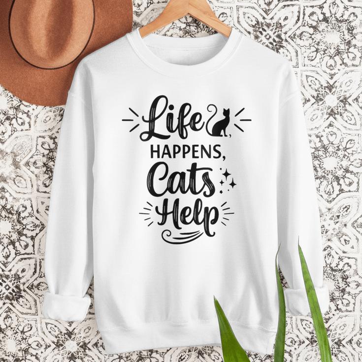 Women's Life Happens Cats Help Cat Lover Cat Moms Cat Dads Men Sweatshirt