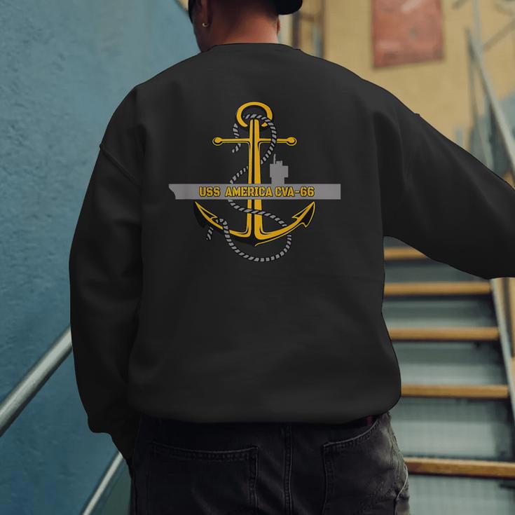 Aircraft Carrier USS America CVA-66 Veterans Day Dad Son Boy Men's Sweatshirt Back Print