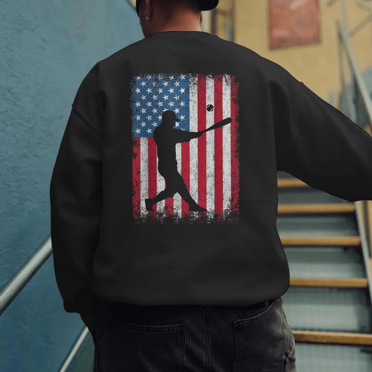 American Flag Vintage Baseball Flag Dad Mom Tee T-Shirt Men's Sweatshirt Back Print