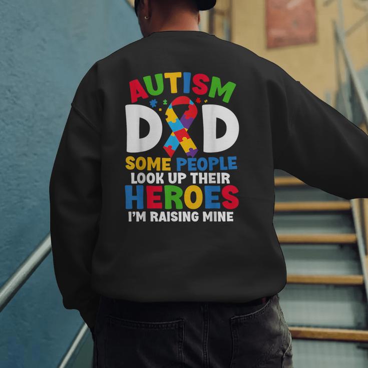 Autism Dad Puzzle Ribbon Proud Son Hero Autism Awareness Men's Sweatshirt Back Print