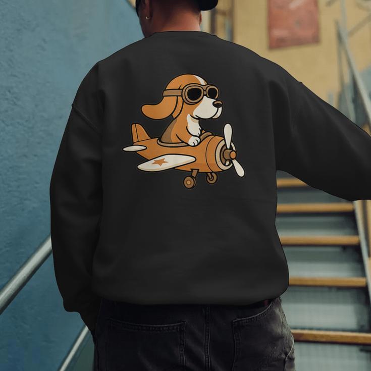 Beagle Flying a Plane Pilot Airplane Dog Mom Dad Men's Sweatshirt Back Print