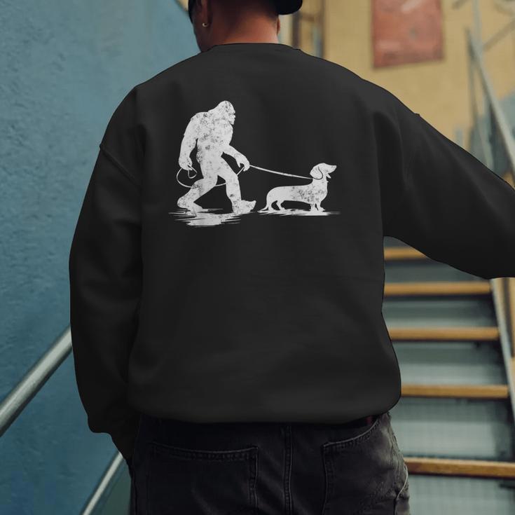 Bigfoot Walking Dachshund Tee Wiener Dog Dad Men's Sweatshirt Back Print