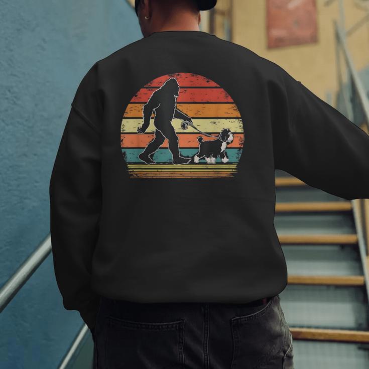 Bigfoot Walking a Dog Bernedoodle Dog Dad Men's Sweatshirt Back Print