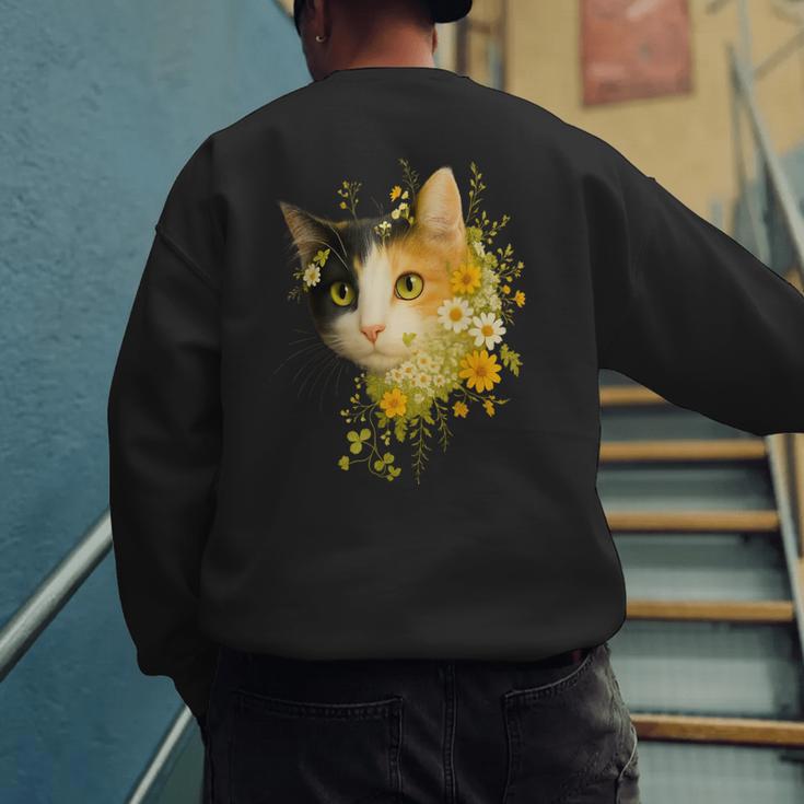 Calico Cat With Flowers For Mom Dad Women Men Kids Botanical Men's Sweatshirt Back Print