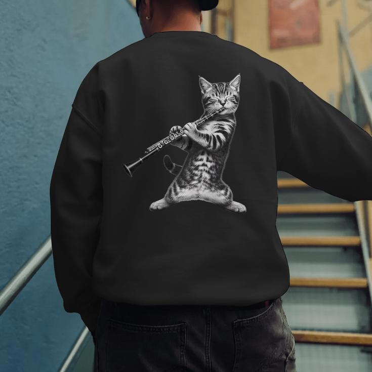 Cat Playing The Clarinet For Cat Lover Cat Mom Cat Dad Men's Sweatshirt Back Print