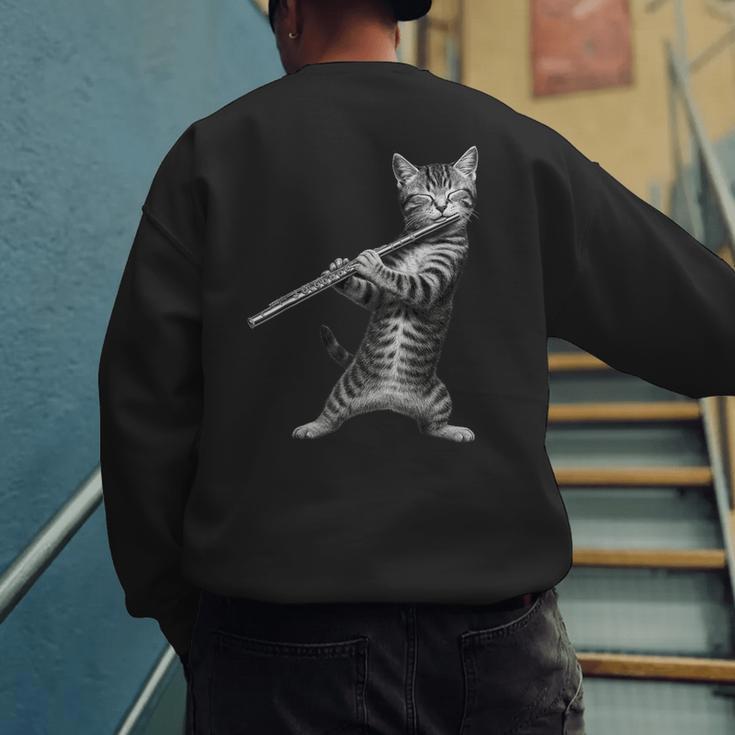 Cat Playing Flute For Cat Lover Cat Mom Cat Dad Men's Sweatshirt Back Print Cat Playing Flute For Cat Lover Cat Mom Cat Dad Men's Sweatshirt Back Print