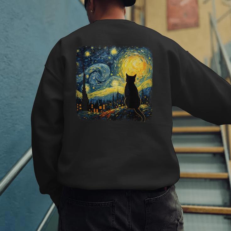 Cat Starry Night Van Gogh Cat For Cat Lover Cat Mom Cat Dad Men's Sweatshirt Back Print