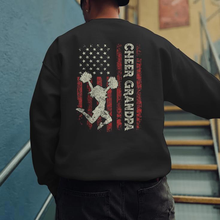 Cheer Grandpa US Flag Dad Patriotic Cheerleader Fathers Day Men's Sweatshirt Back Print