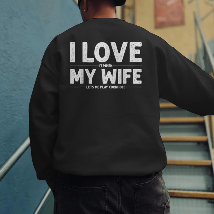 Cool Cornhole Art For Men Dad Love My Wife Husband Corn Hole Small Men's Sweatshirt Back Print