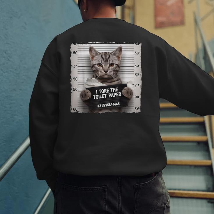 Cute Cat Mugshot Humorous Cat For Cats Lover Cat Mom Cat Dad Men's Sweatshirt Back Print