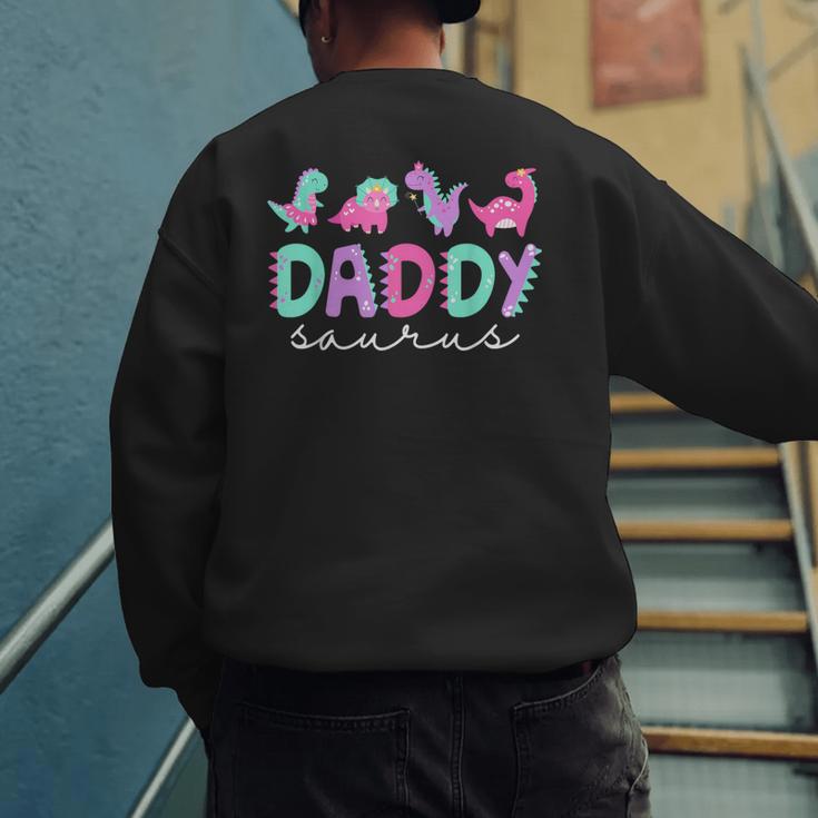 Cute Daddy Saurus Dad Dinosaur Birthday Boy Girl Family Men's Sweatshirt Back Print
