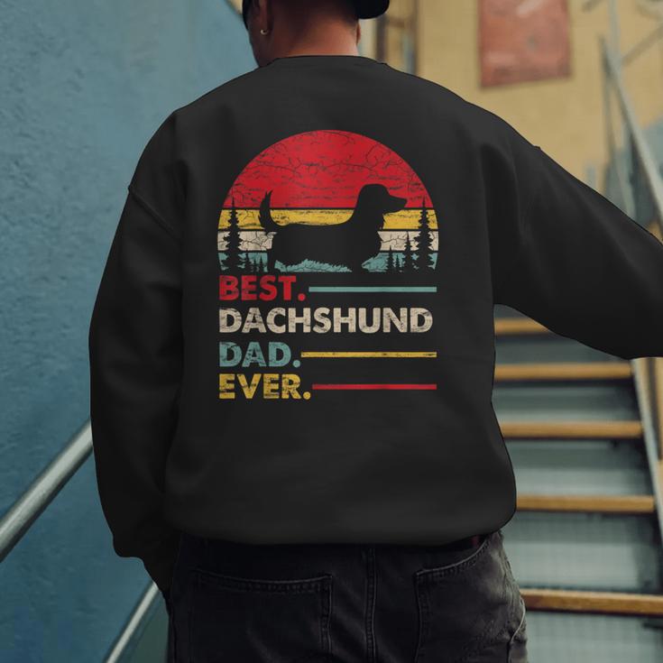 Dachshund Long Haired Best Dad Ever Dog Vintage Retro Men's Sweatshirt Back Print