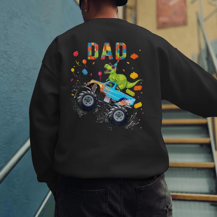 Dad Building Blocks Monster Truck Dinosaur Birthday Men's Sweatshirt Back Print Dad Building Blocks Monster Truck Dinosaur Birthday Men's Sweatshirt Back Print