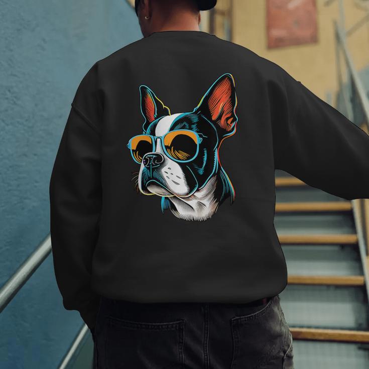 Dad Mom Cool Dog Sunglasses Boston Terrier Men's Sweatshirt Back Print Dad Mom Cool Dog Sunglasses Boston Terrier Men's Sweatshirt Back Print