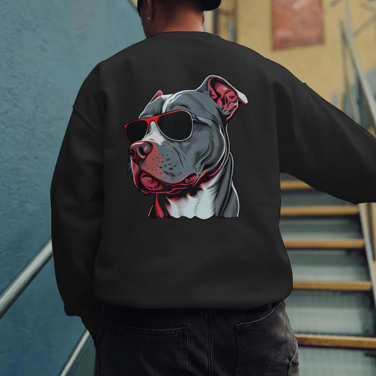 Dad Mom Cool Dog Sunglasses Pitbull Men's Sweatshirt Back Print