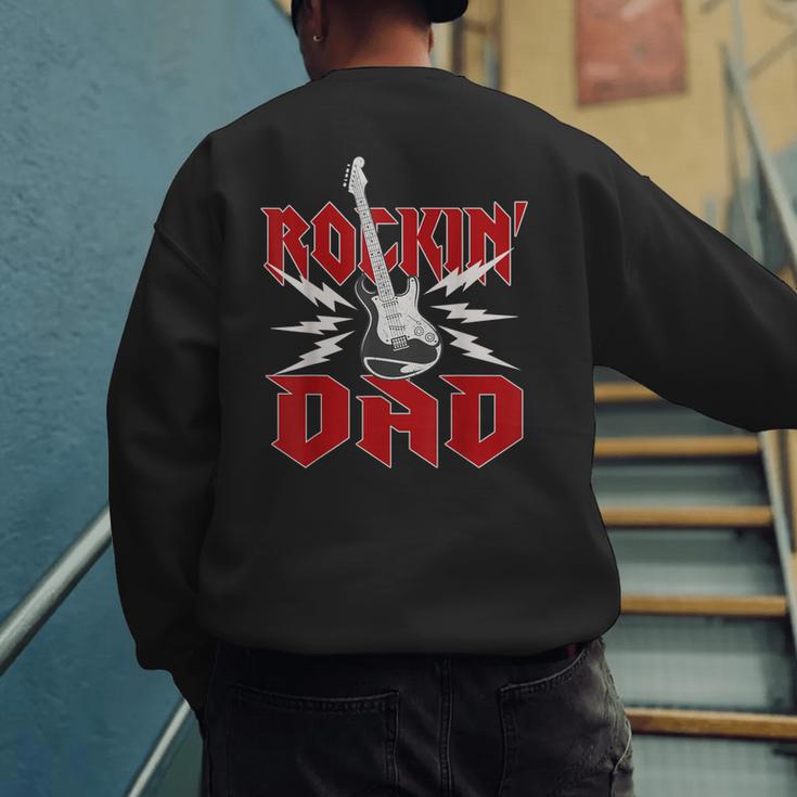Dad Rockin One Birthday Family Matching Rock Guitar Men's Sweatshirt Back Print