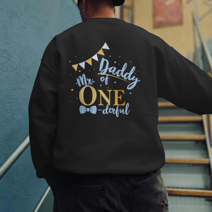 Daddy Of Mr One-Derful Party Blue-Gold Dad Boy 1st Birthday Men's Sweatshirt Back Print