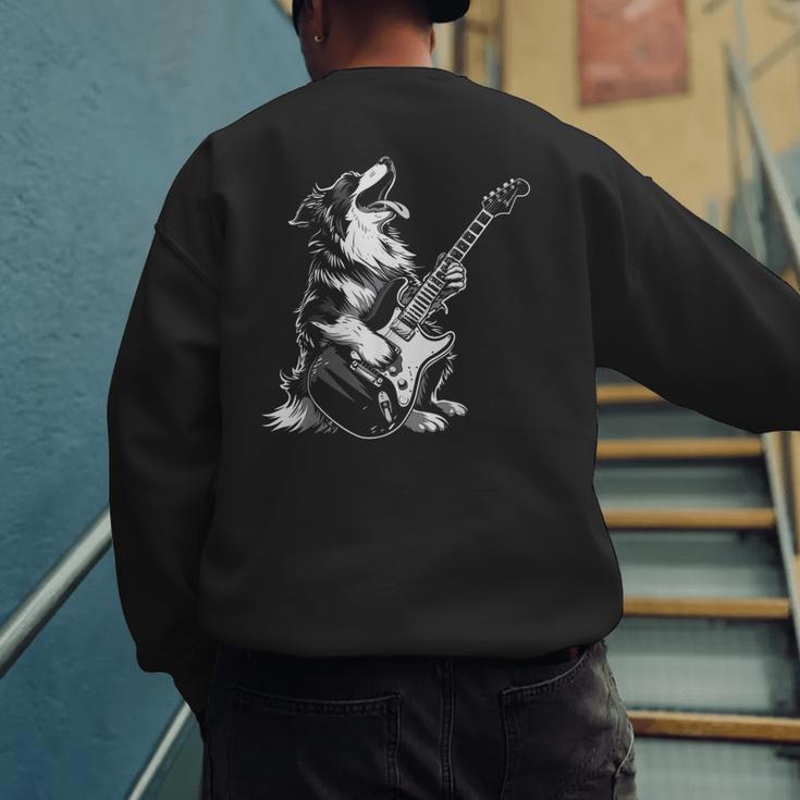 Dog Guitarist Guitar Australian Shepherd Dad Mom Men's Sweatshirt Back Print