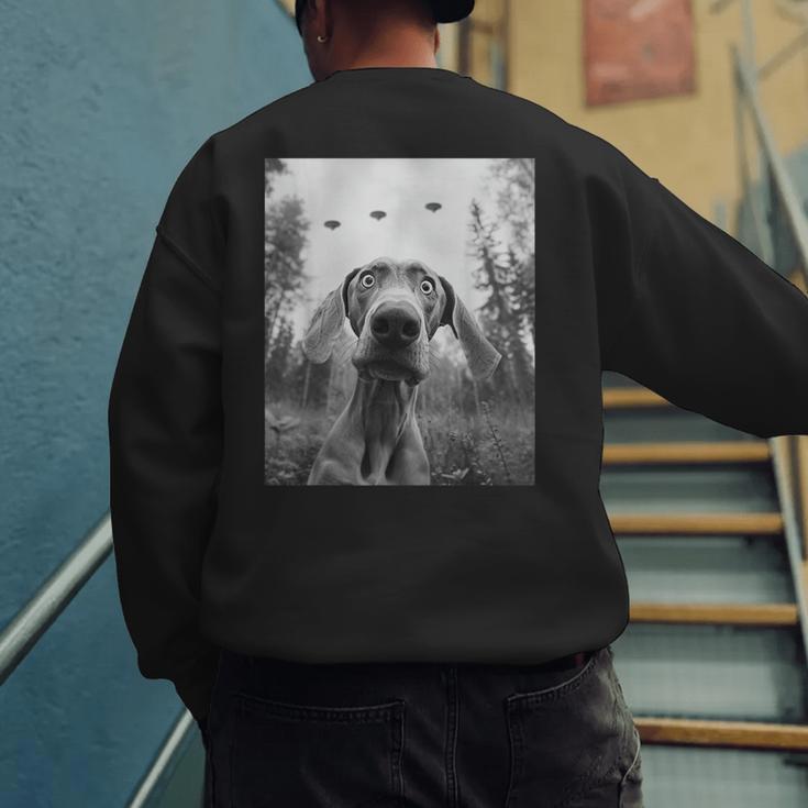 Dog Mom Dad Alien Selfie Weimaraner UFO For Men Women Men's Sweatshirt Back Print