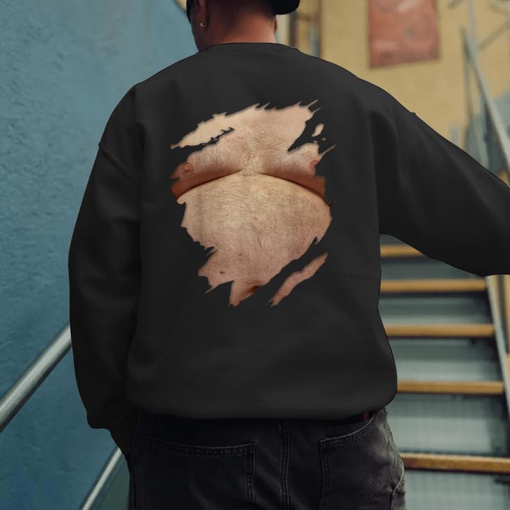 Fat Hairy Guy Big Stomach & Man Boobs Fat Dad BOD Men's Sweatshirt Back Print