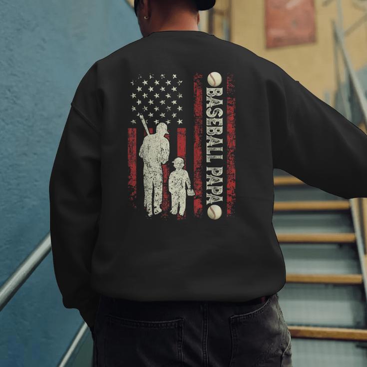 Father's Day Baseball Papa USA Flag Dad Men Baseball Men's Sweatshirt Back Print