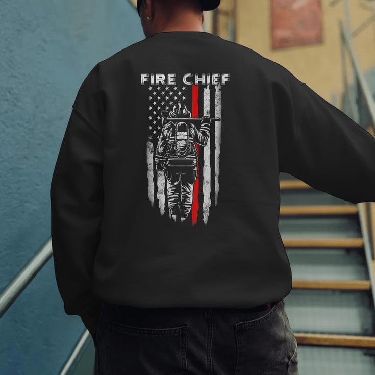 Fire Chief American Flag Gifts For Fire Chief Dad Grandpa Men's Sweatshirt Back Print