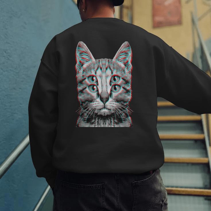 Glitch Weird Cat Kitten Optical Illusion Cat Mom Dad Men's Sweatshirt Back Print