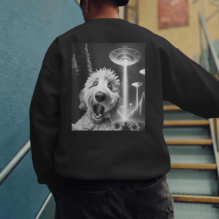 Goldendoodle Alien UFO Taking a Selfie Dog Mom Dad Men's Sweatshirt Back Print
