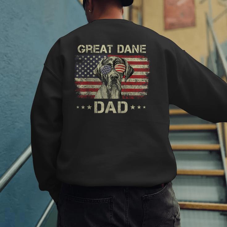 Great Dane Dad Dog Lovers American Flag 4th Of July Men's Sweatshirt Back Print