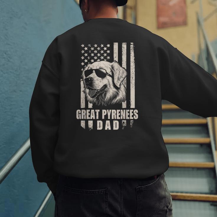 Great Pyrenees Dog Dad American Flag For Father Men Men's Sweatshirt Back Print