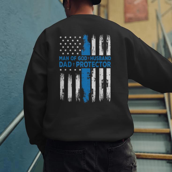 Jesus God Religious Man Of God Husband Dad Protector Men's Sweatshirt Back Print