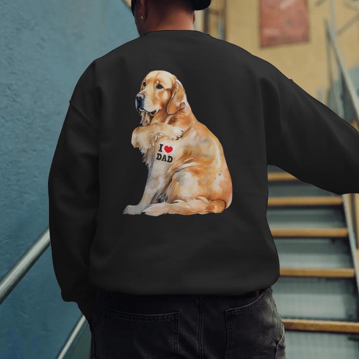 I Love Dad Patriotic Golden Retriever Canine Dog Lover Men's Sweatshirt Back Print