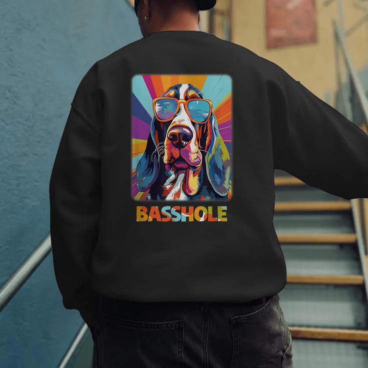 Mom & Dad Of a Basshole Basset Hound With Glasses -Adults Short Sleeve Men's Sweatshirt Back Print