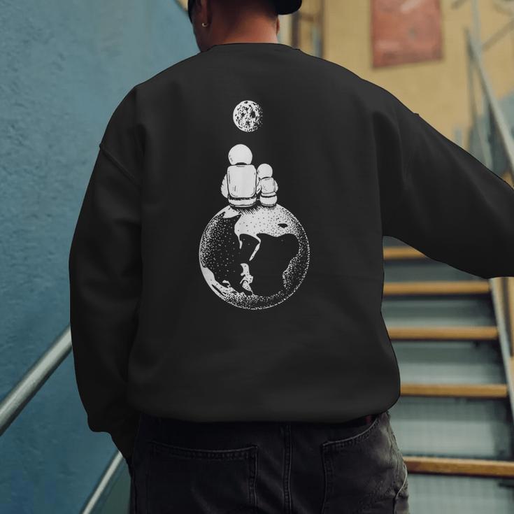Moon And Astronaut Dad And Baby Space For Father's Day Men's Sweatshirt Back Print