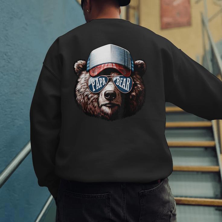 Papa Bear Face Cool Dad Style Retro Fathers Day Daddy Bear Men's Sweatshirt Back Print