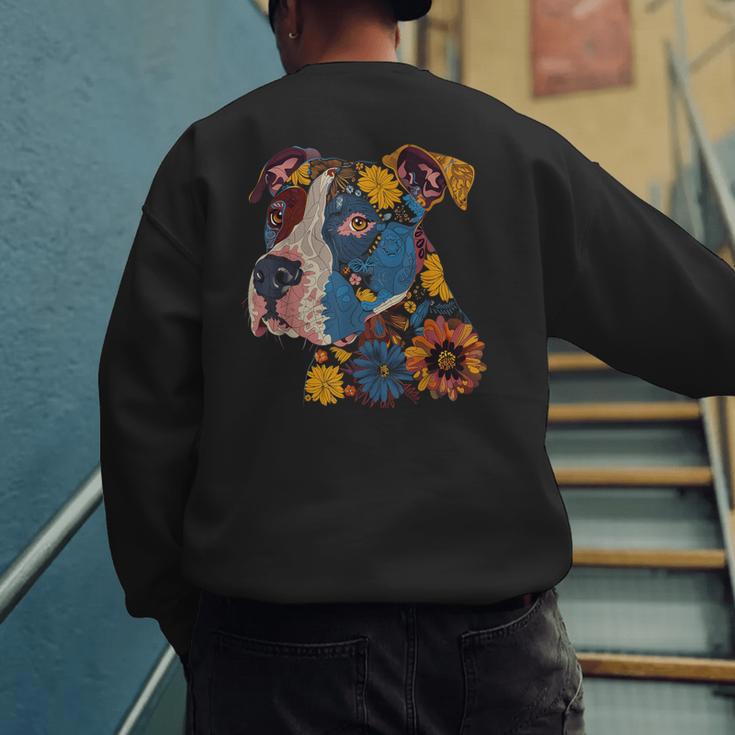 Pitbull Floral Dog Lover Vintage Flower Art Pitbull Mom Dad Men's Sweatshirt Back Print Pitbull Floral Dog Lover Vintage Flower Art Pitbull Mom Dad Men's Sweatshirt Back Print