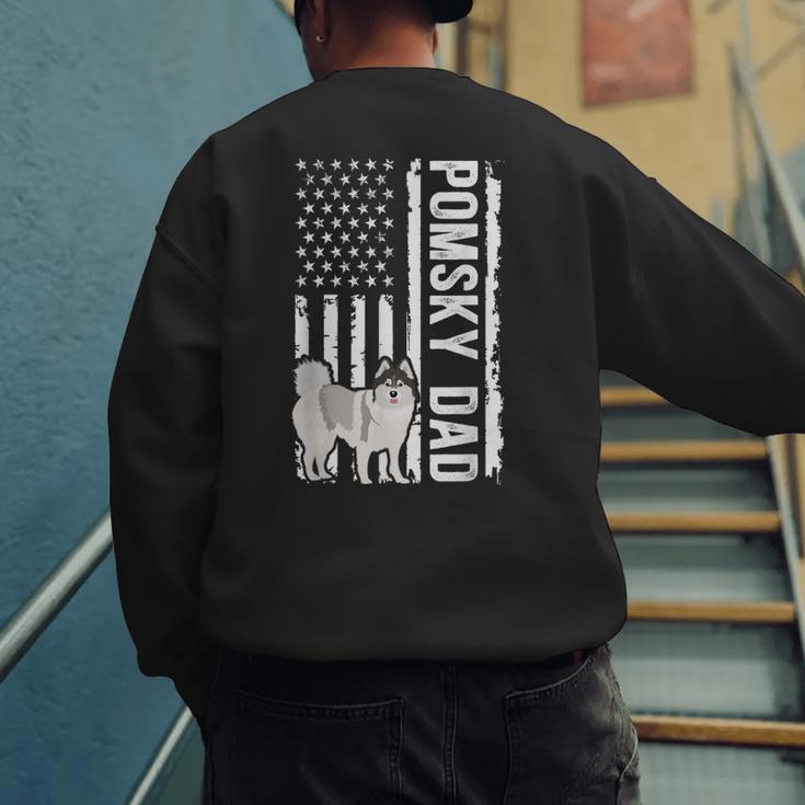 Pomsky Dad American Flag Pomsky Owner Pomsky Lover Men's Sweatshirt Back Print
