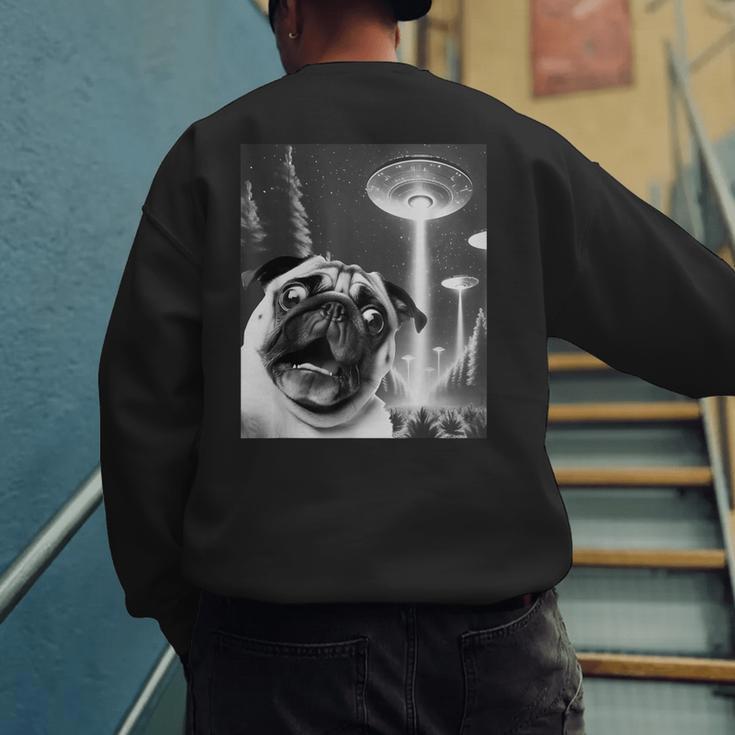 Pug Alien UFO Taking a Selfie Dog Mom Dad Men's Sweatshirt Back Print