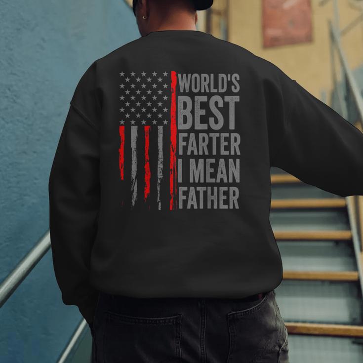 Retro Dad World's Best Farter I Mean Father Vintage Flag Usa Men's Sweatshirt Back Print