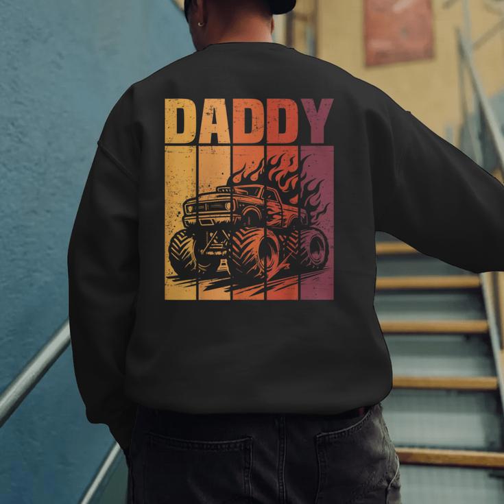 Retro Monster Truck Daddy Matching Family Birthday Party Men's Sweatshirt Back Print