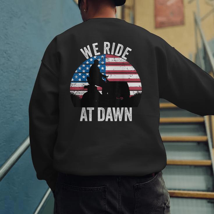 We Ride At Dawn Lawnmower Lawn Mowing Dad Vintage Men Men's Sweatshirt Back Print