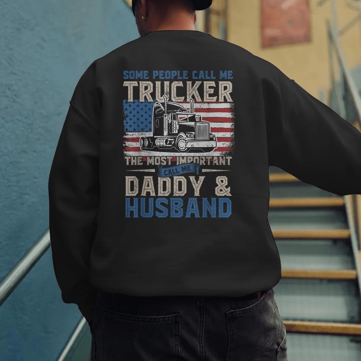 Semi Truck Driver Trucker Daddy Husband US American Flag Men's Sweatshirt Back Print Semi Truck Driver Trucker Daddy Husband US American Flag Men's Sweatshirt Back Print