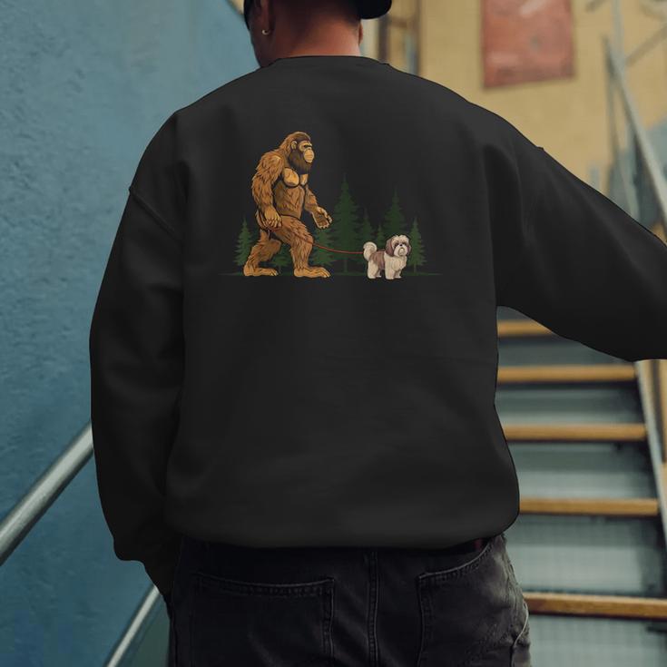 Shih Tzu Bigfoot Dog Walking Mom Dad Kids Men's Sweatshirt Back Print Shih Tzu Bigfoot Dog Walking Mom Dad Kids Men's Sweatshirt Back Print